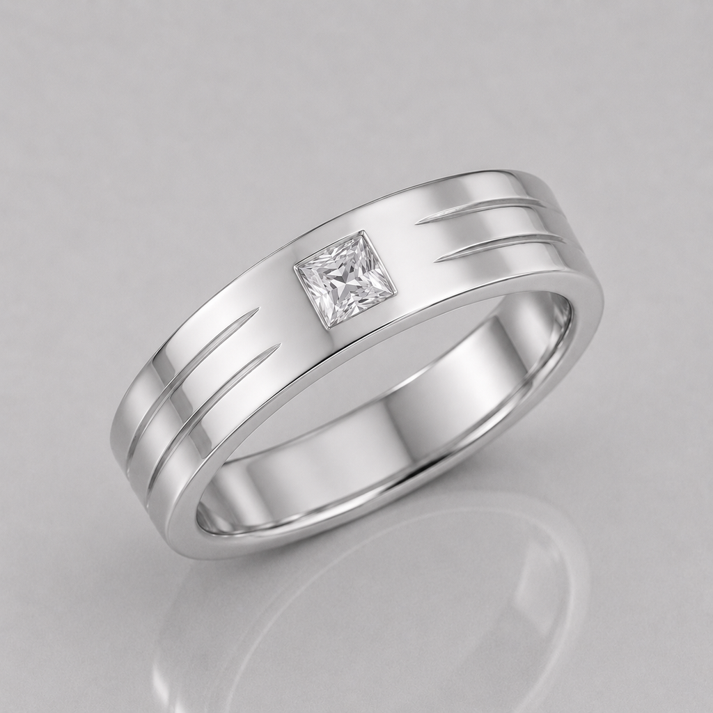 0.5 Carat Lab Grown Princess Cut Single Diamond Mens Ring