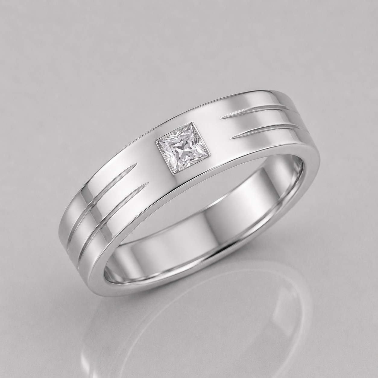 0.5 Carat Lab Grown Princess Cut Single Diamond Mens Ring