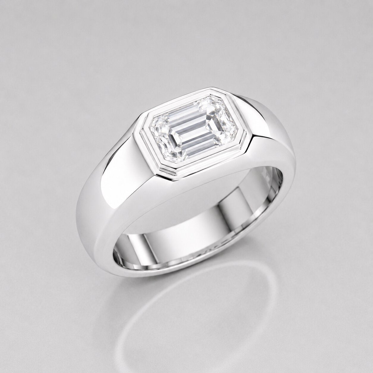 2.68 ct Emerald Cut Lab Diamond Engagement Ring with Bezel Setting