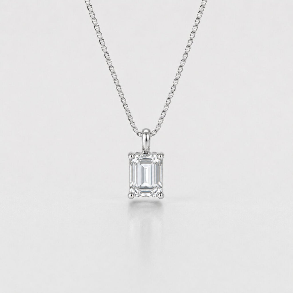 3 ct Emerald Cut Lab Grown Single Diamond Pendant Gifts For Him