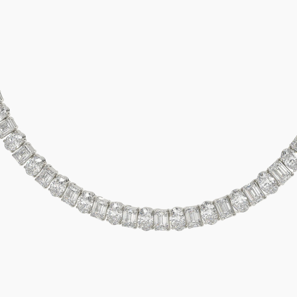 70 Carat Emerald And Oval Diamond Tennis Necklace