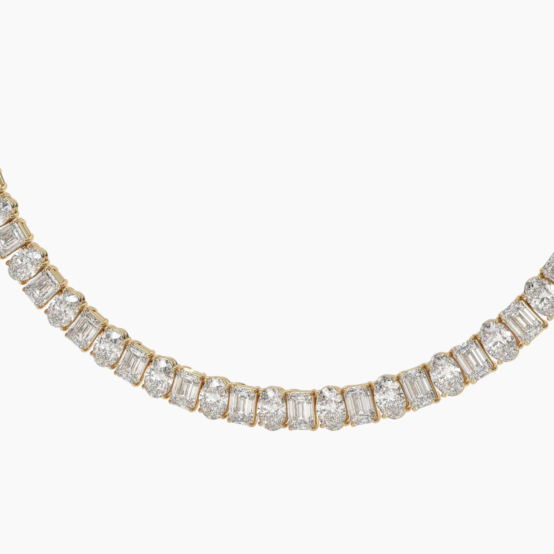 70 Carat Emerald And Oval Diamond Tennis Necklace