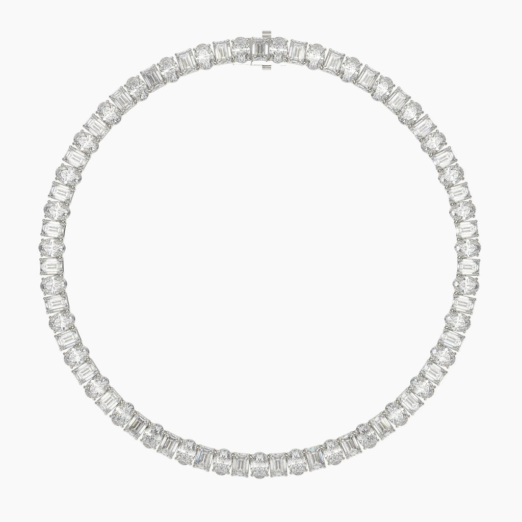 70 Carat Emerald And Oval Diamond Tennis Necklace
