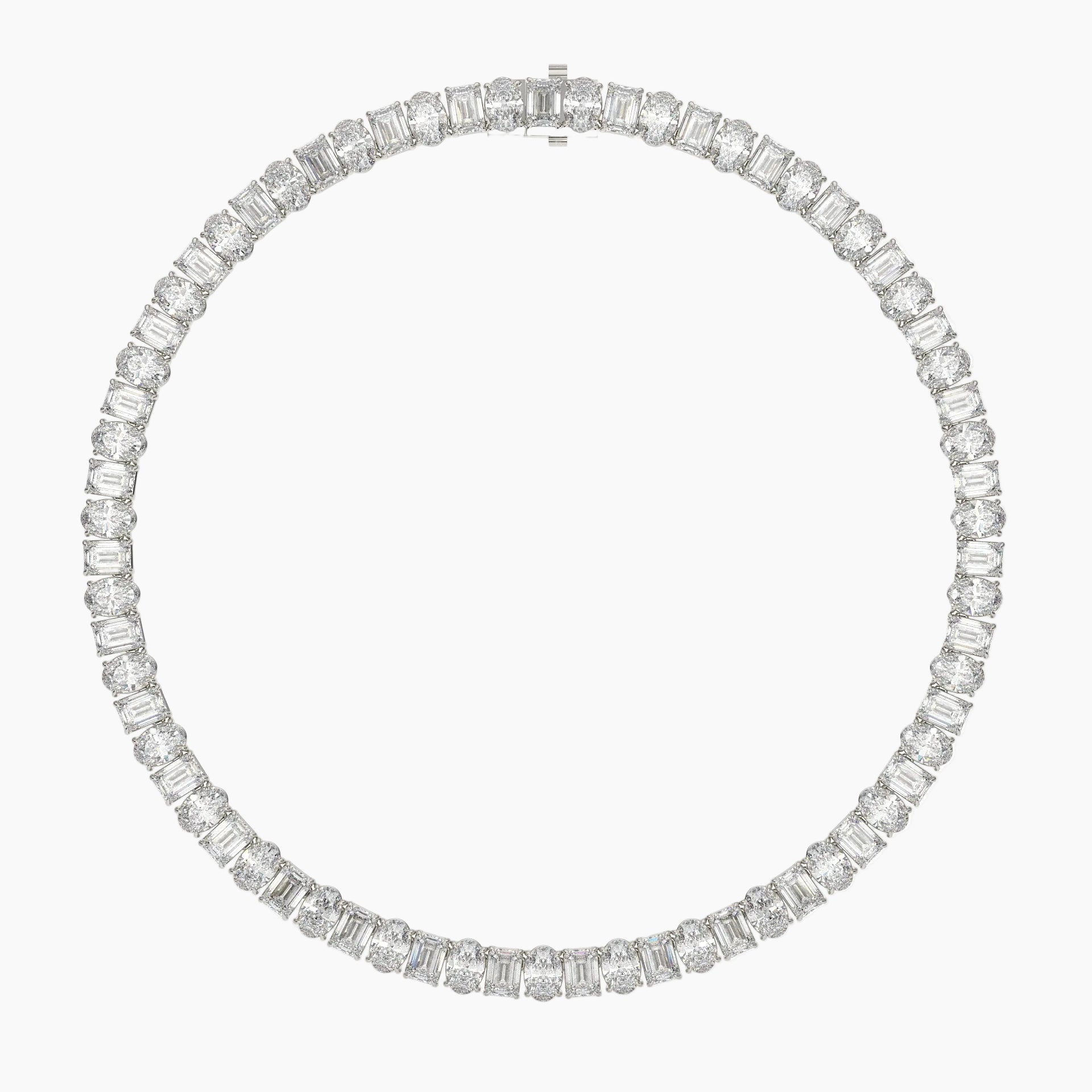 70 Carat Emerald And Oval Diamond Tennis Necklace