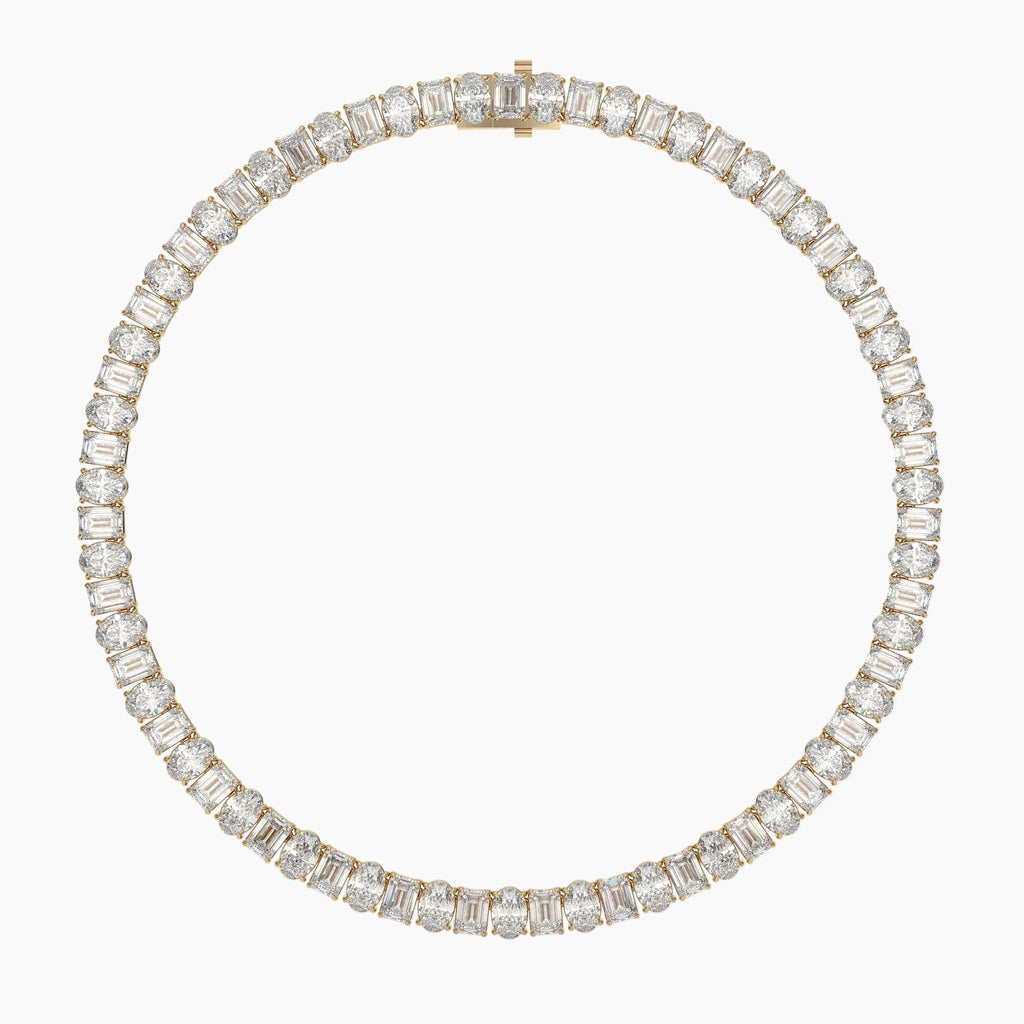 70 Carat Emerald And Oval Diamond Tennis Necklace
