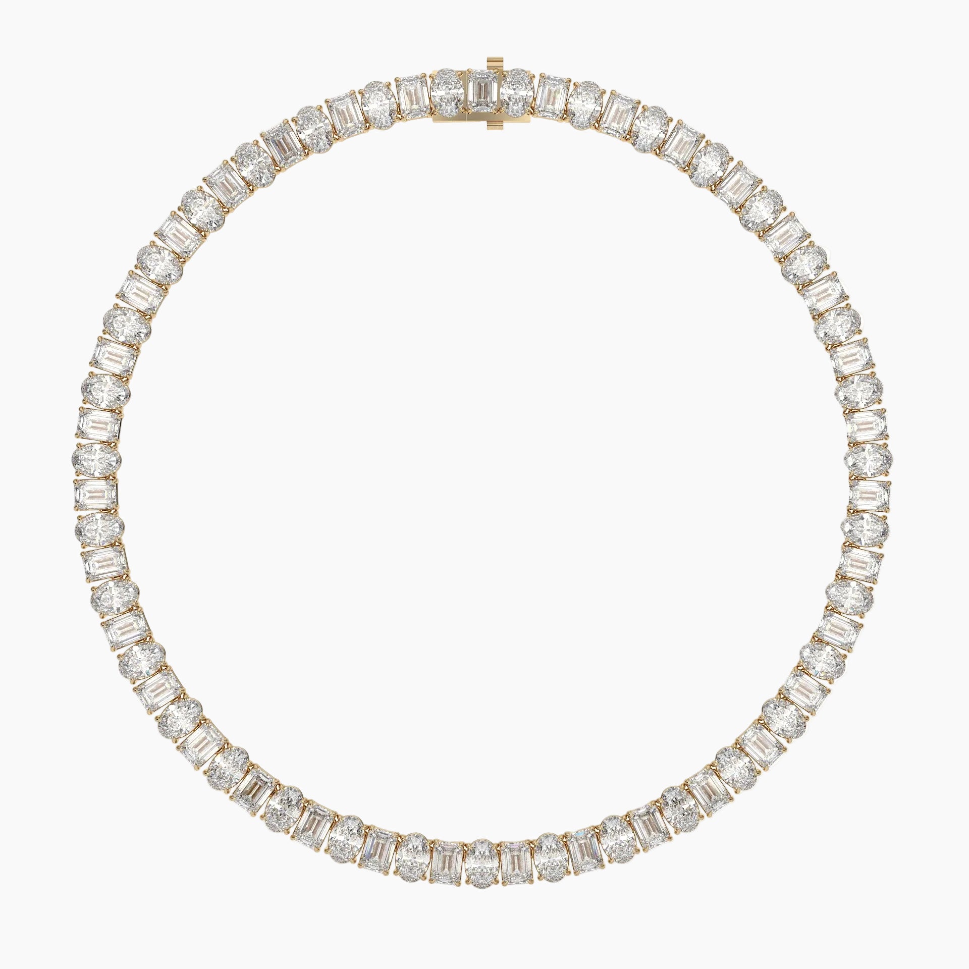 70 Carat Emerald And Oval Diamond Tennis Necklace