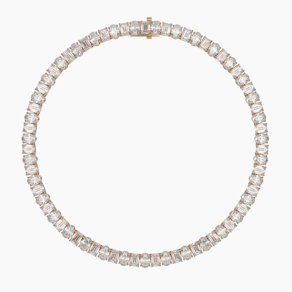 70 Carat Emerald And Oval Diamond Tennis Necklace
