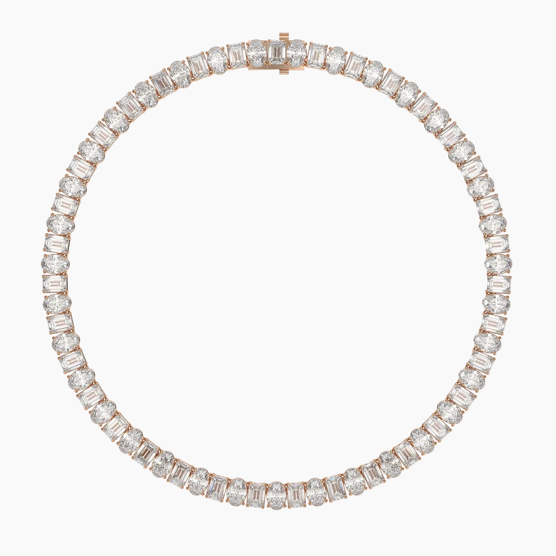 70 Carat Emerald And Oval Diamond Tennis Necklace