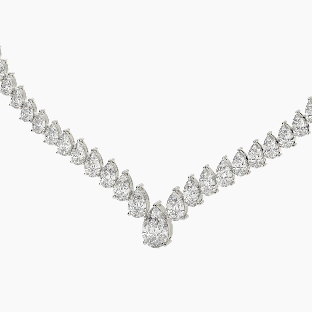 46 Carat V Shape Pear Cut Lab Diamond Tennis Necklace
