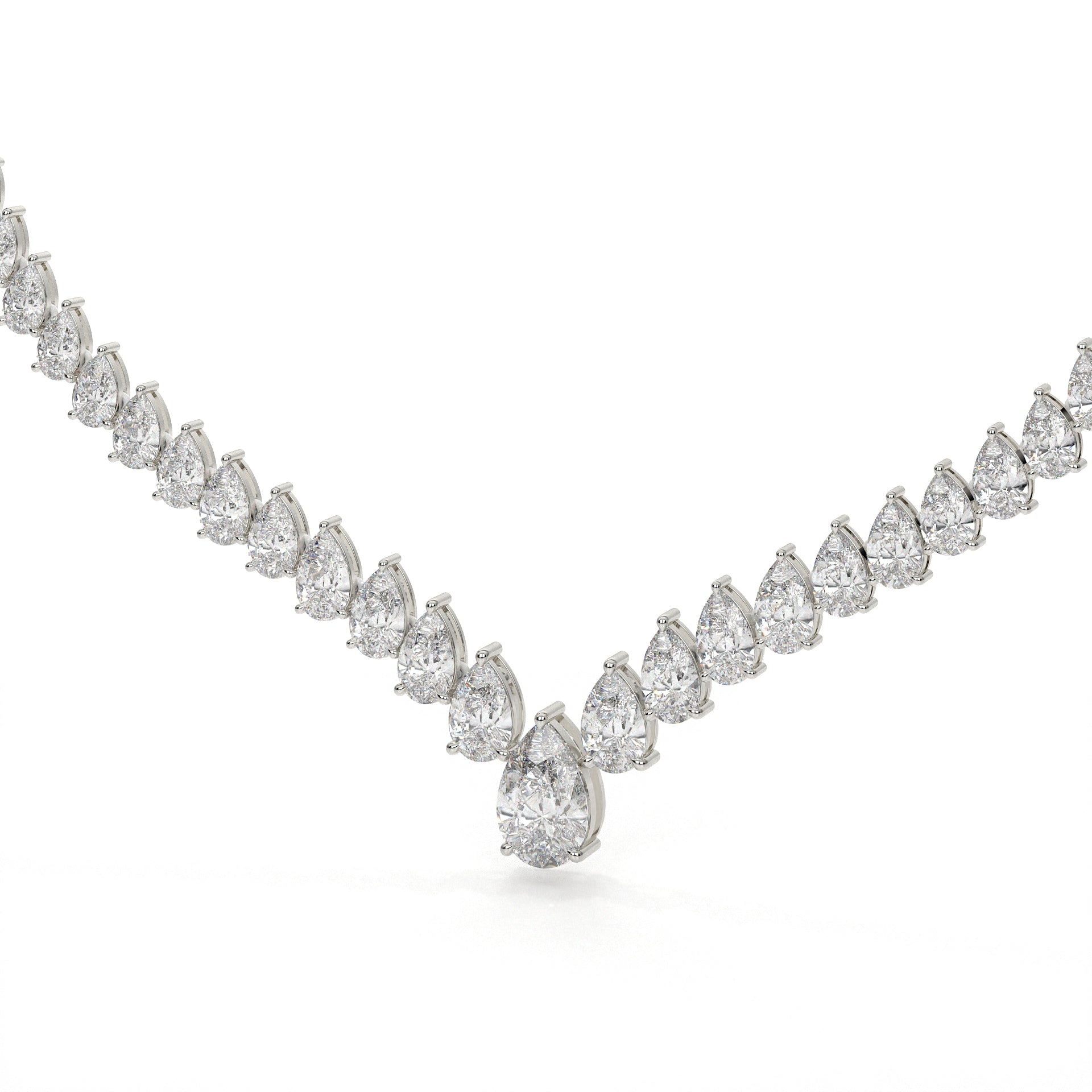 V Shape Pear Cut Lab Diamond Tennis Necklace