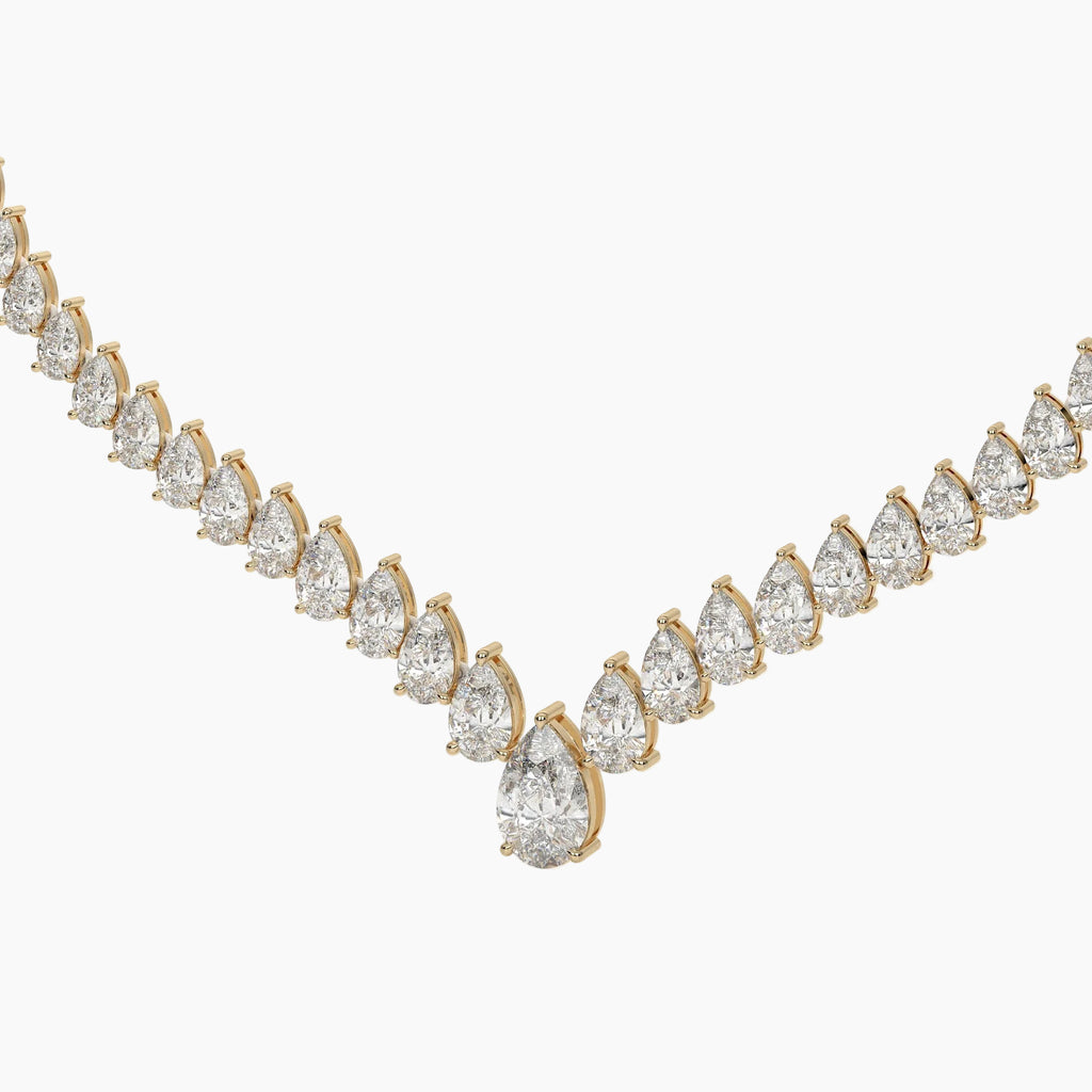 46 Carat V Shape Pear Cut Lab Diamond Tennis Necklace