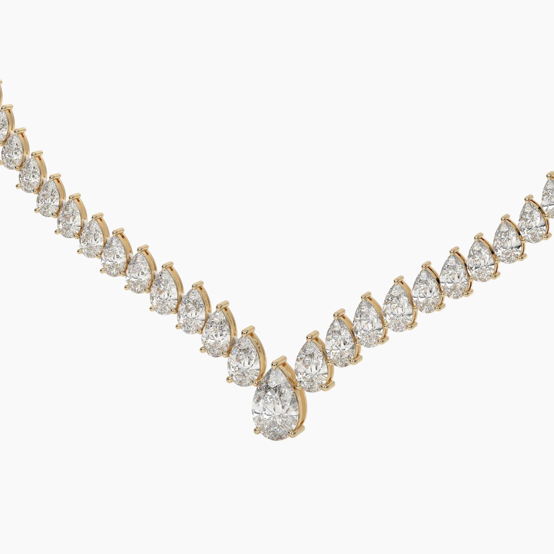 46 Carat V Shape Pear Cut Lab Diamond Tennis Necklace