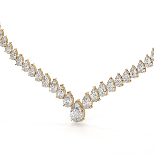 V Shape Pear Cut Lab Diamond Tennis Necklace