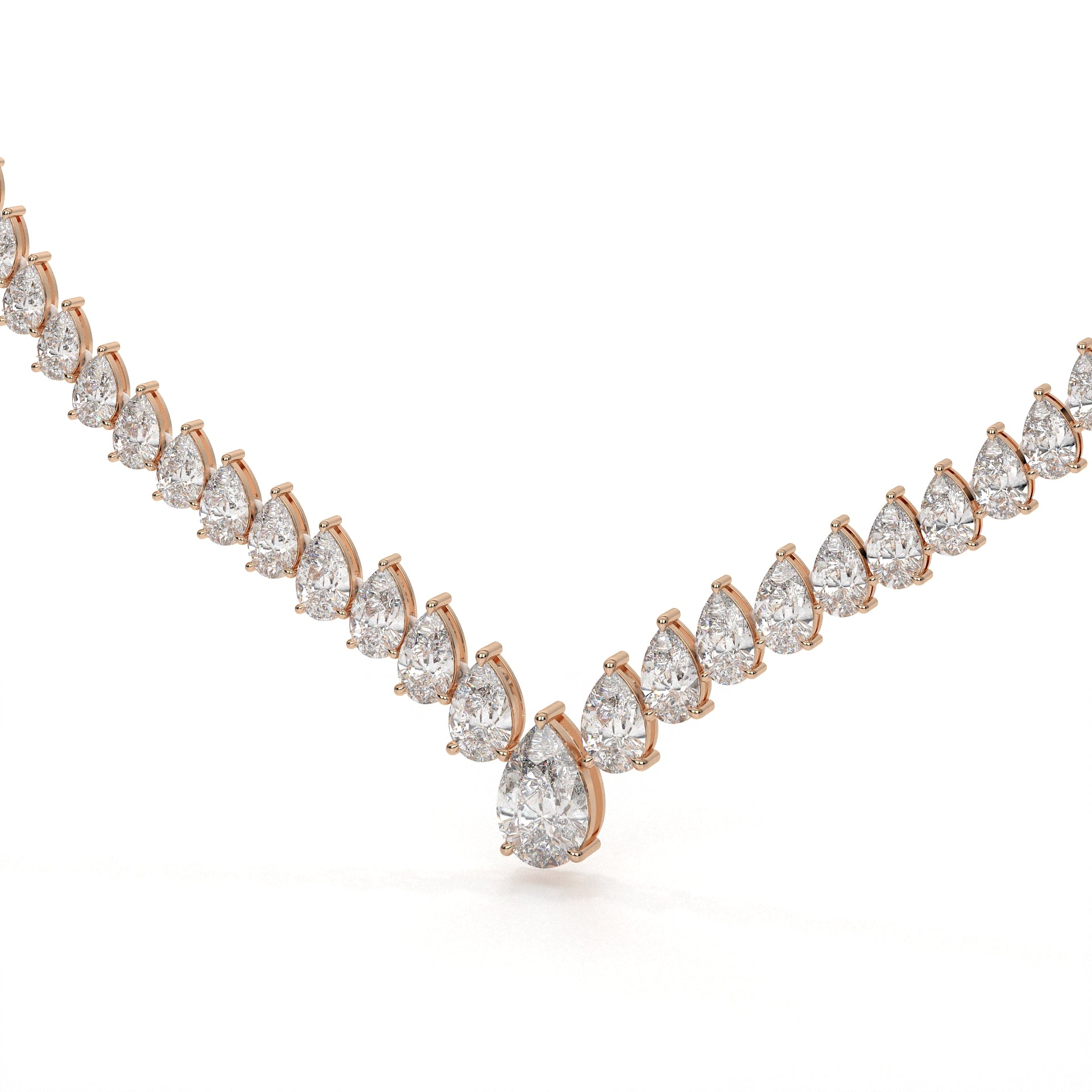 V Shape Pear Cut Lab Diamond Tennis Necklace
