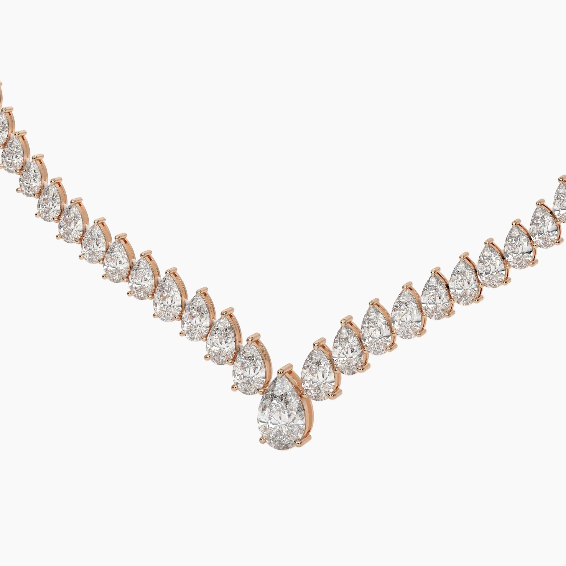 46 Carat V Shape Pear Cut Lab Diamond Tennis Necklace