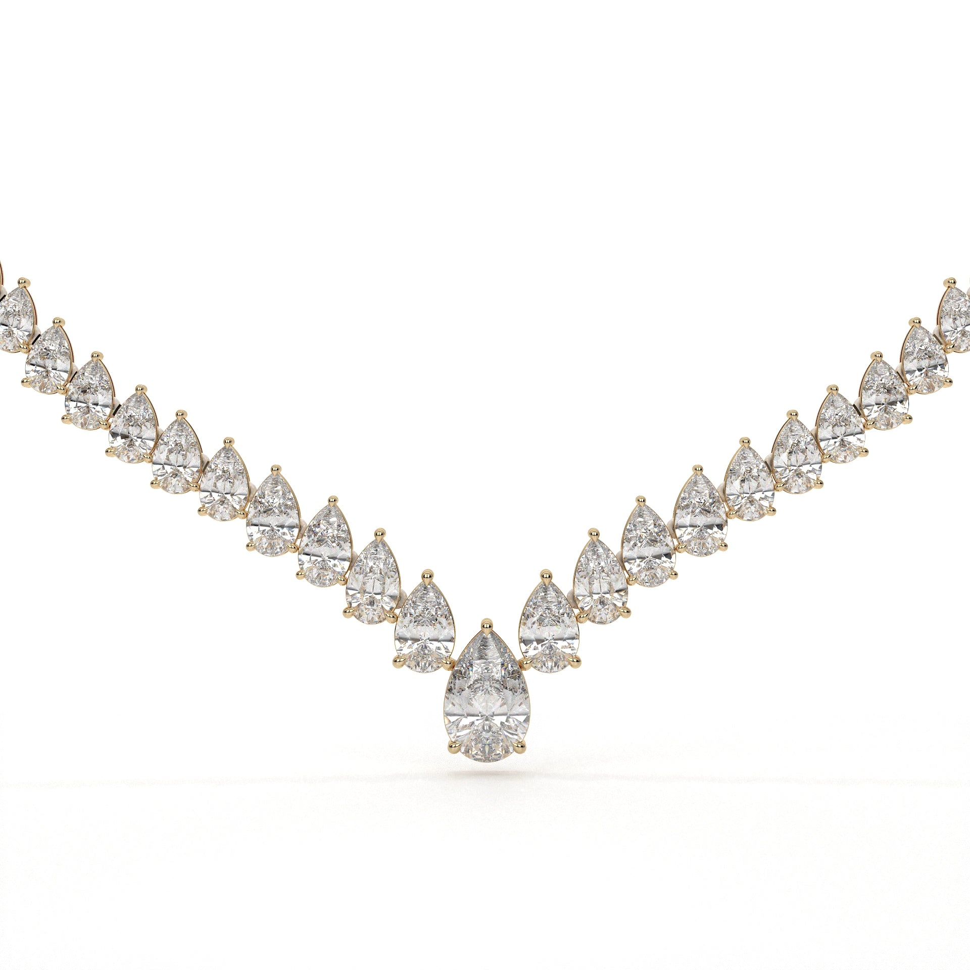 V Shape Pear Cut Lab Diamond Tennis Necklace