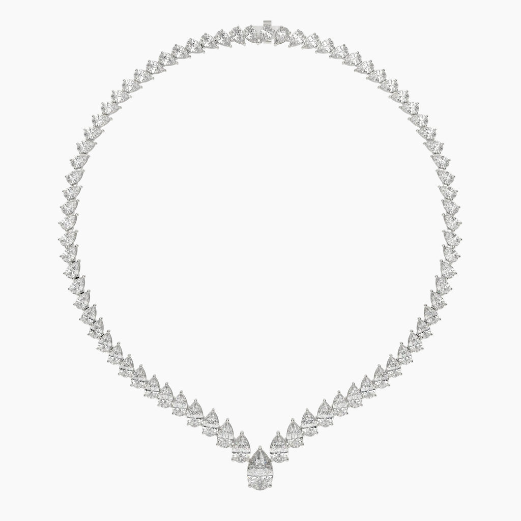 46 Carat V Shape Pear Cut Lab Diamond Tennis Necklace
