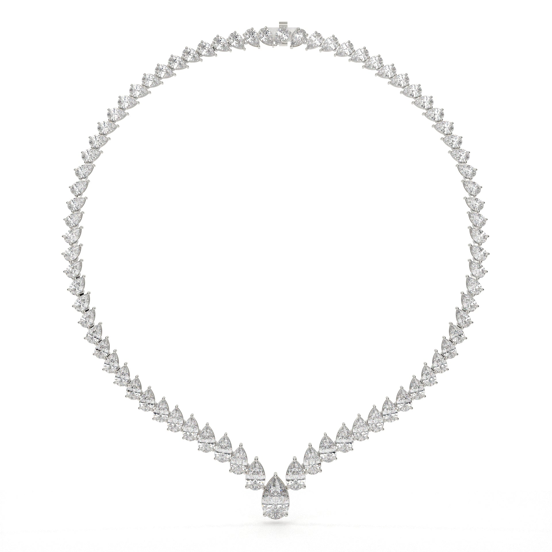 V Shape Pear Cut Lab Diamond Tennis Necklace