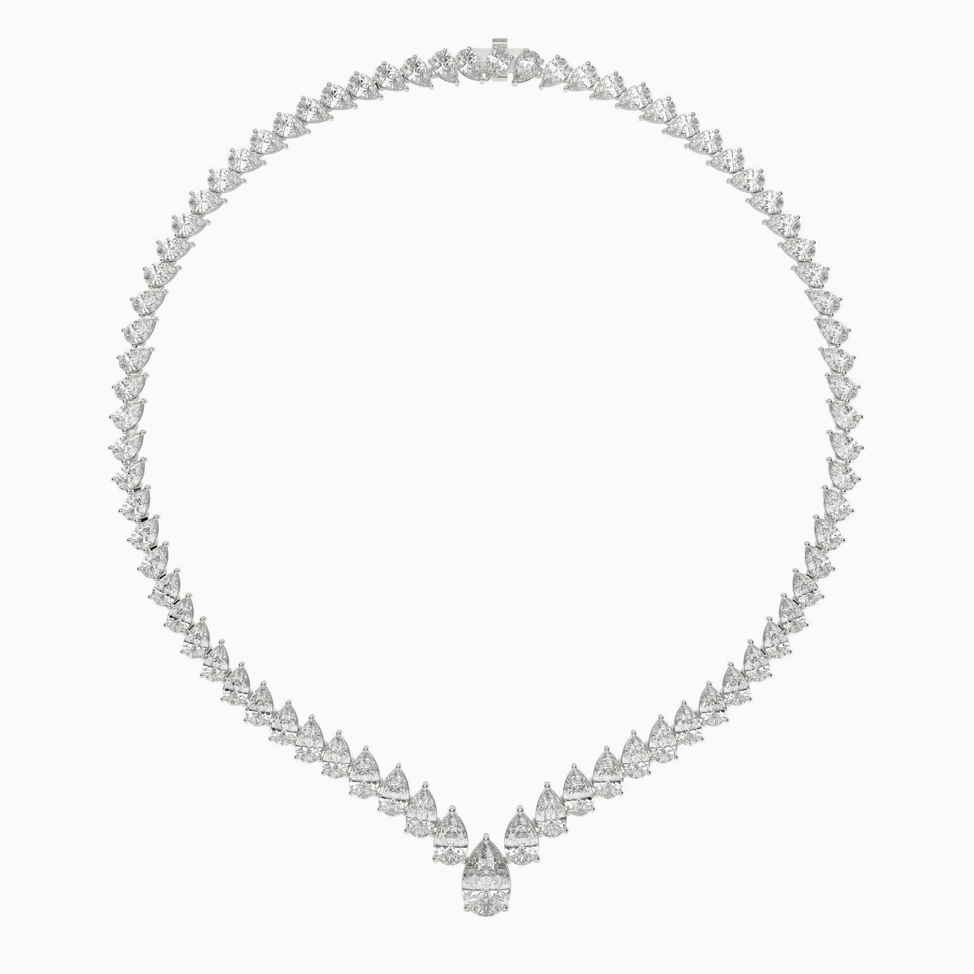 46 Carat V Shape Pear Cut Lab Diamond Tennis Necklace
