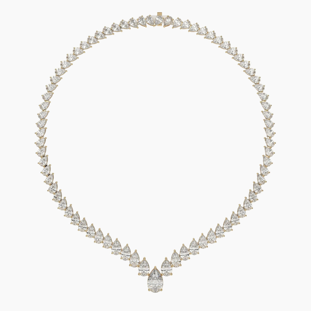 46 Carat V Shape Pear Cut Lab Diamond Tennis Necklace