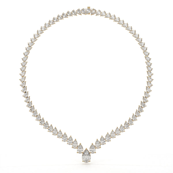 V Shape Pear Cut Lab Diamond Tennis Necklace