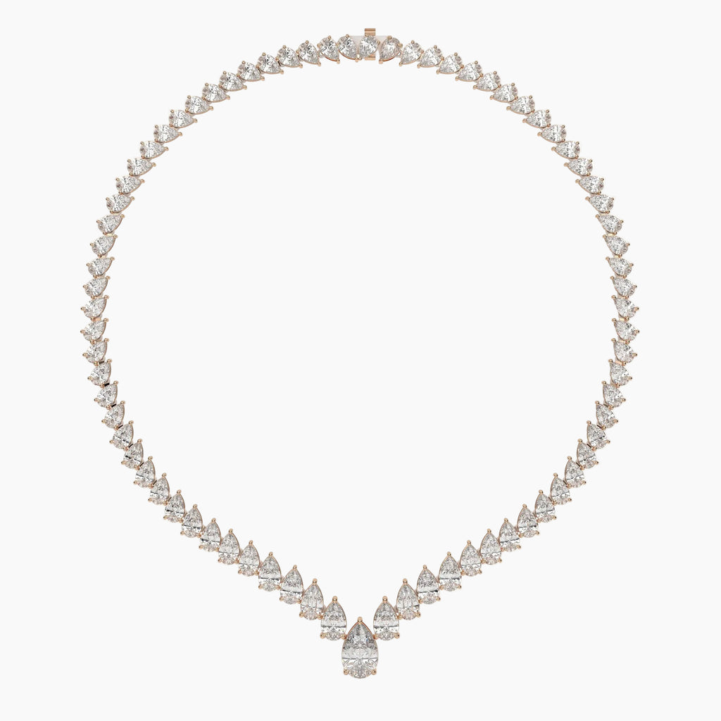 46 Carat V Shape Pear Cut Lab Diamond Tennis Necklace