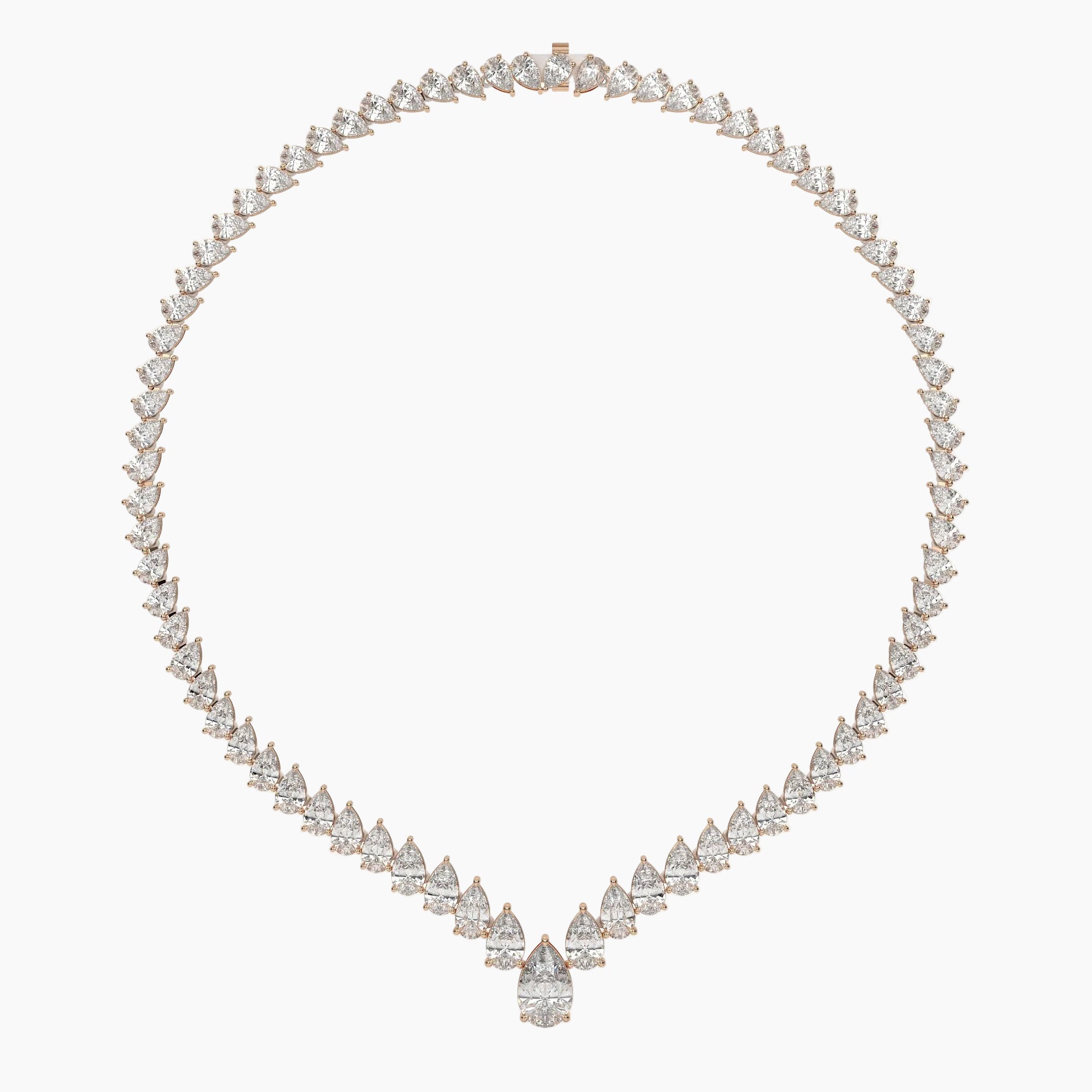 46 Carat V Shape Pear Cut Lab Diamond Tennis Necklace