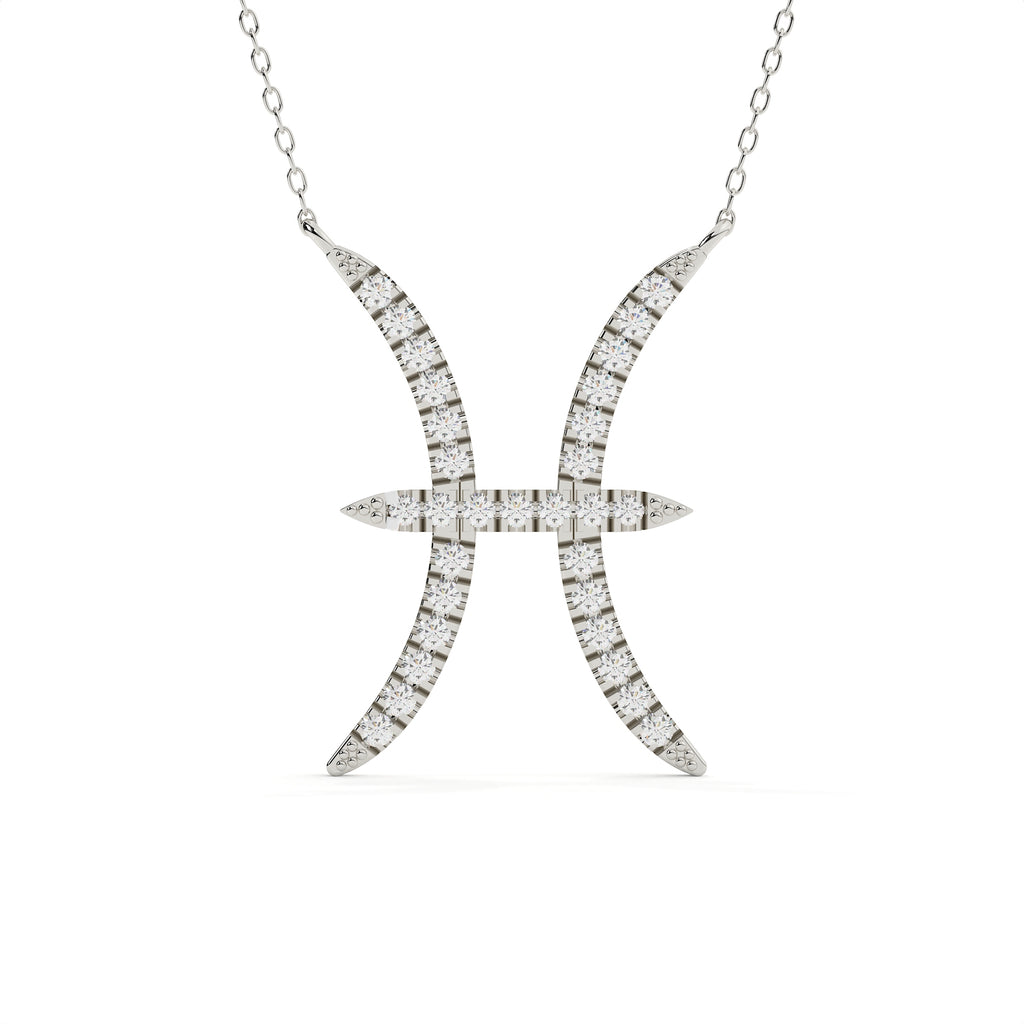 0.91 Carat Pisces Zodiac Round Diamond Pendant With Gold Chain