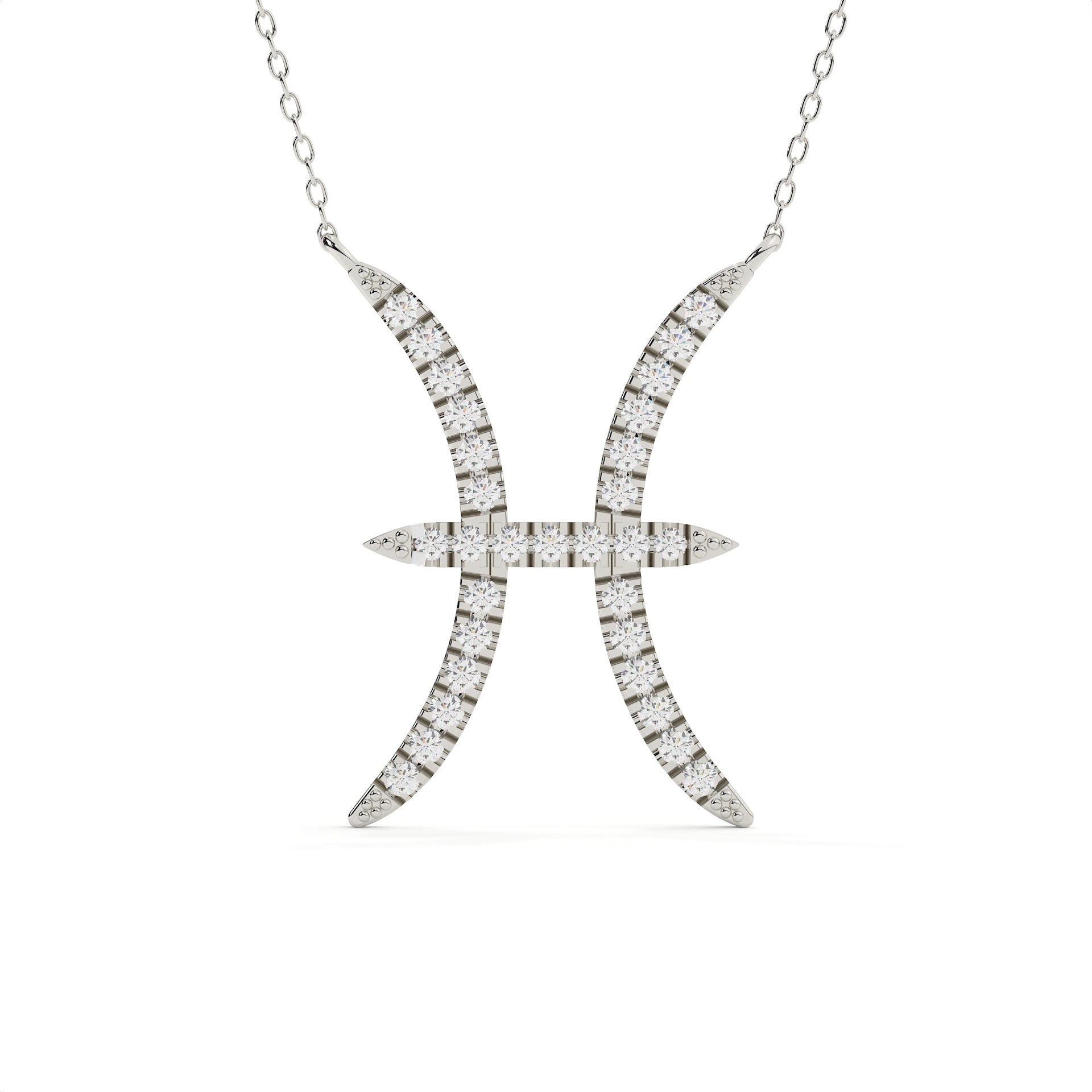 Pisces Zodiac Round Diamond Pendant With Gold Chain