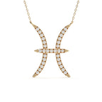 Pisces Zodiac Round Diamond Pendant With Gold Chain