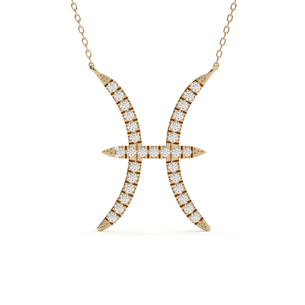 Pisces Zodiac Round Diamond Pendant With Gold Chain