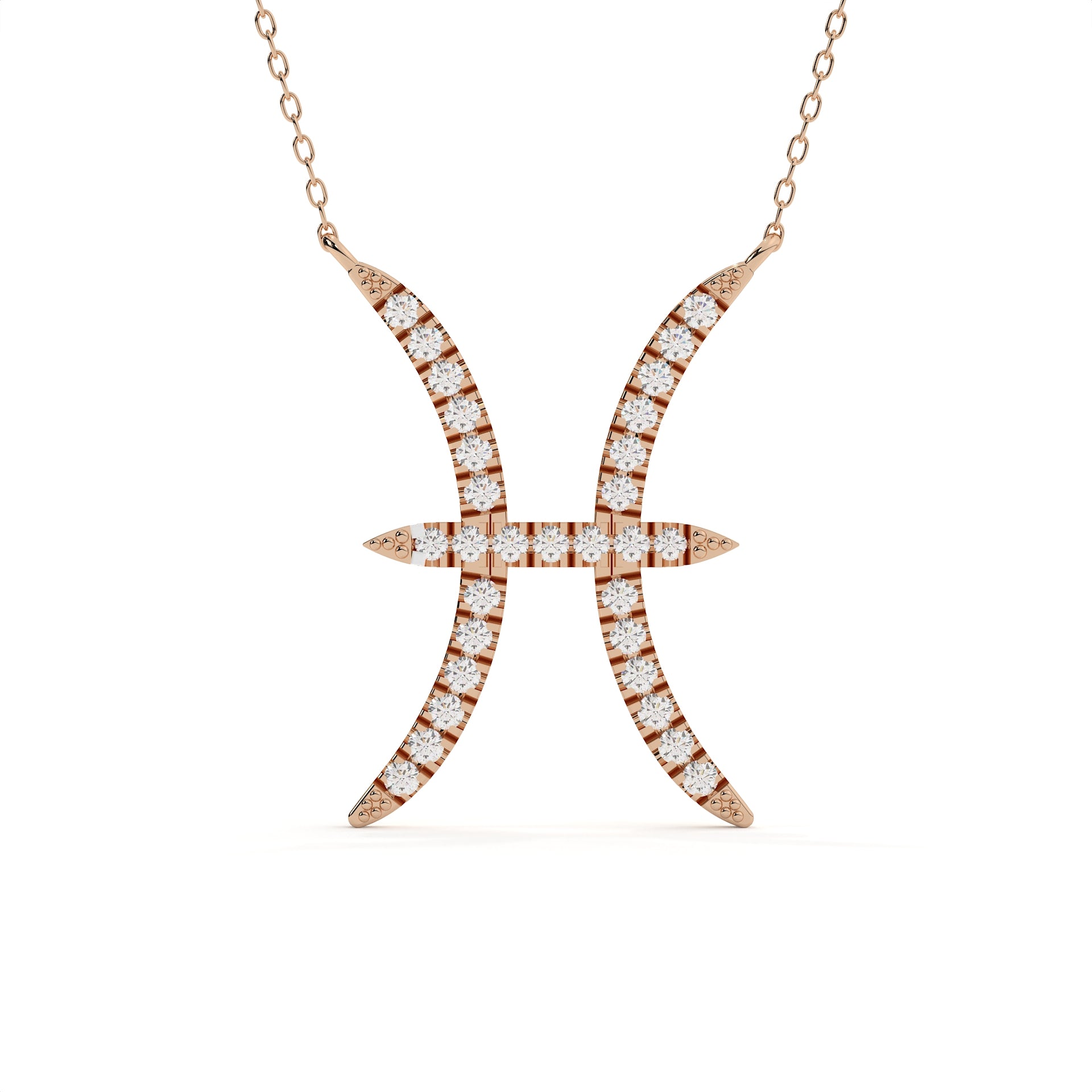 Pisces Zodiac Round Diamond Pendant With Gold Chain