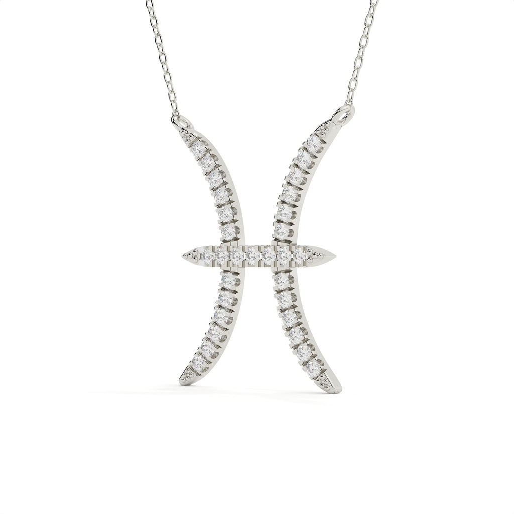 0.91 Carat Pisces Zodiac Round Diamond Pendant With Gold Chain