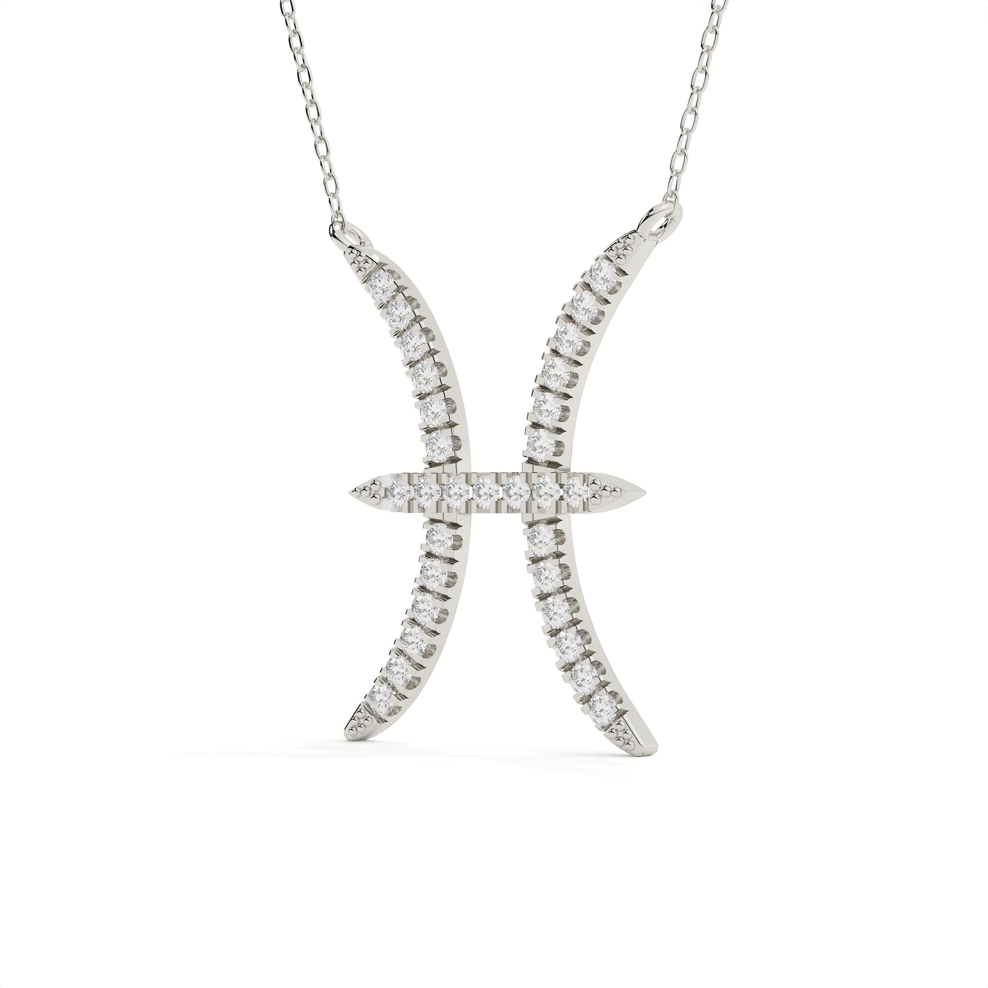 Pisces Zodiac Round Diamond Pendant With Gold Chain