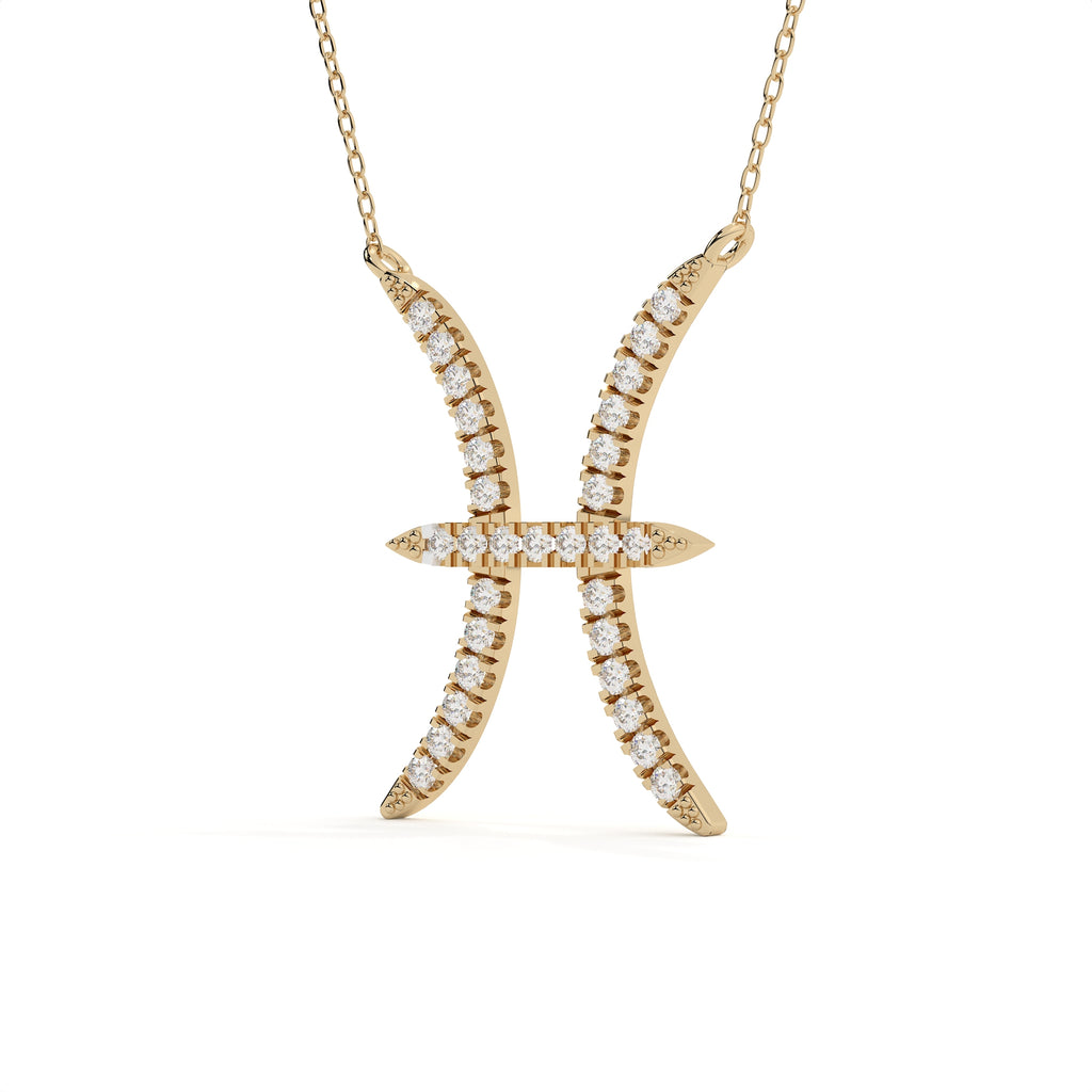 0.91 Carat Pisces Zodiac Round Diamond Pendant With Gold Chain