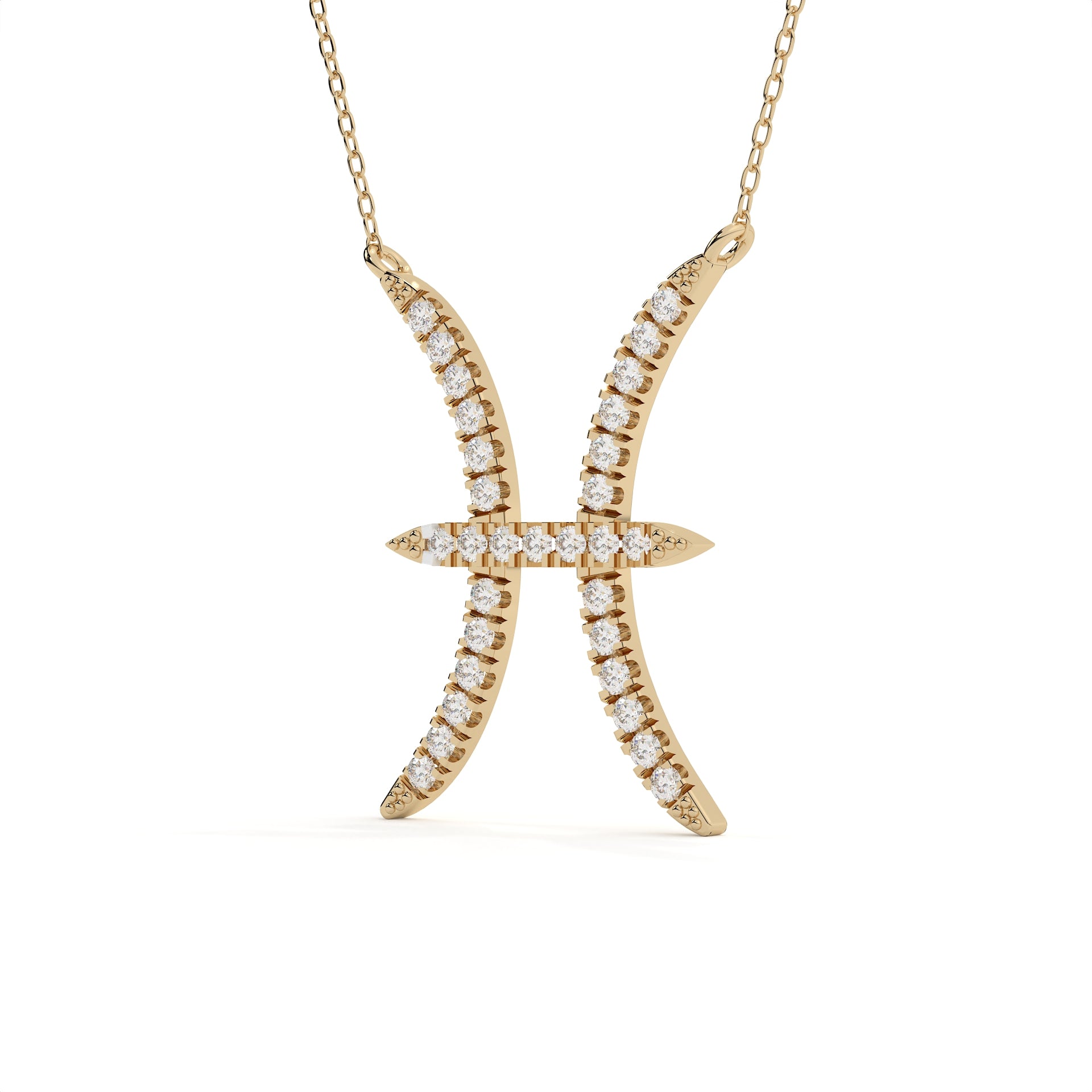 Pisces Zodiac Round Diamond Pendant With Gold Chain