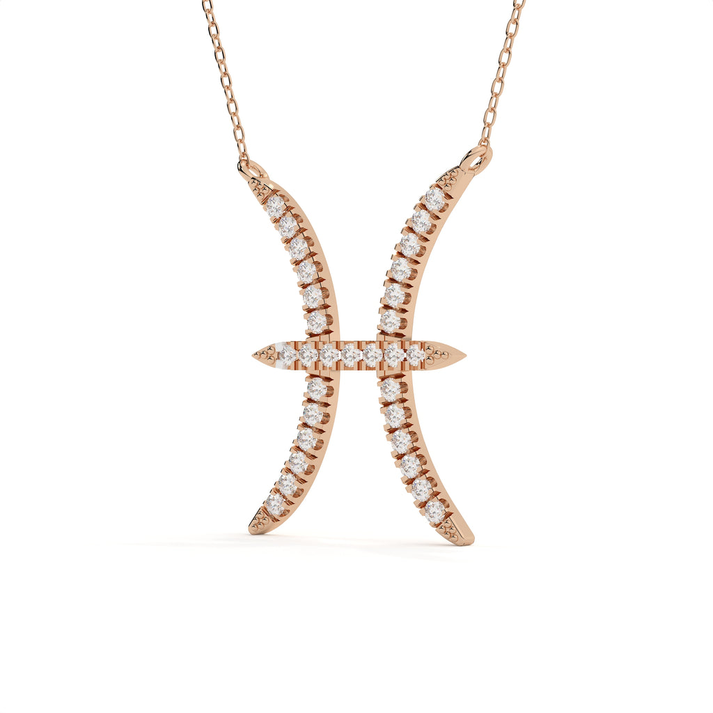 0.91 Carat Pisces Zodiac Round Diamond Pendant With Gold Chain
