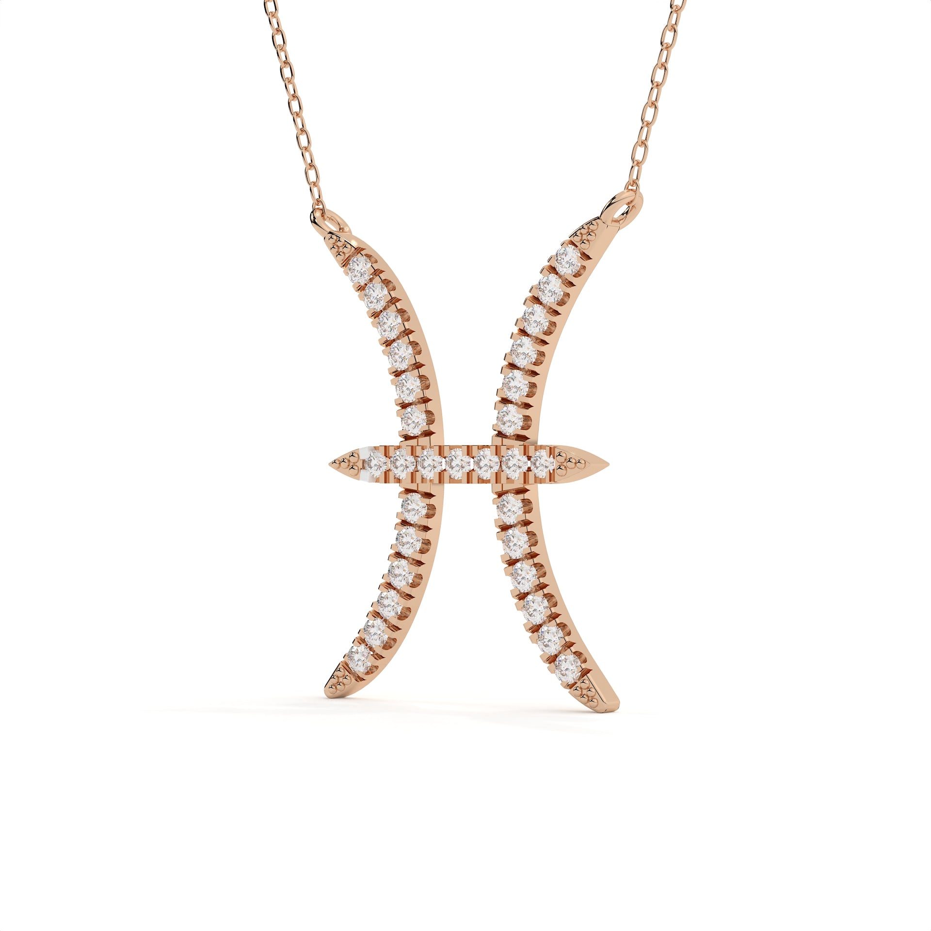 Pisces Zodiac Round Diamond Pendant With Gold Chain