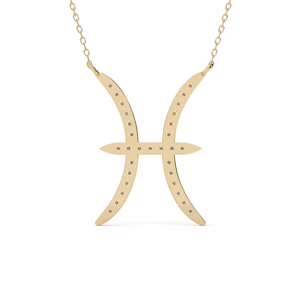 0.91 Carat Pisces Zodiac Round Diamond Pendant With Gold Chain