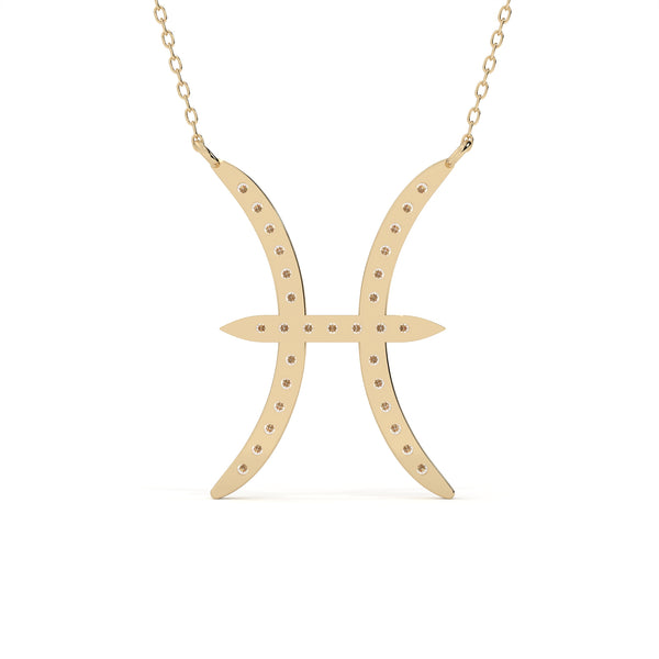 Pisces Zodiac Round Diamond Pendant With Gold Chain