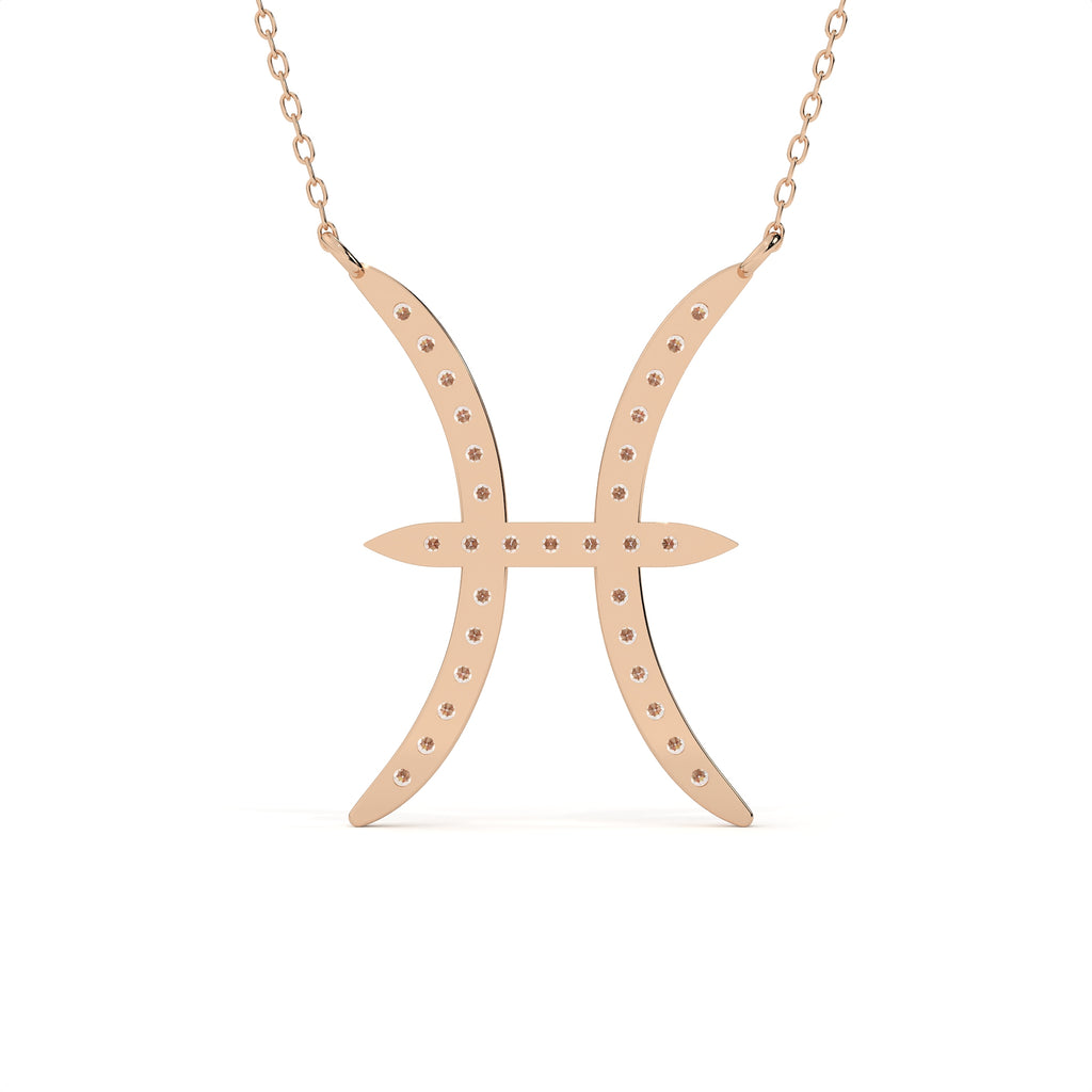 0.91 Carat Pisces Zodiac Round Diamond Pendant With Gold Chain