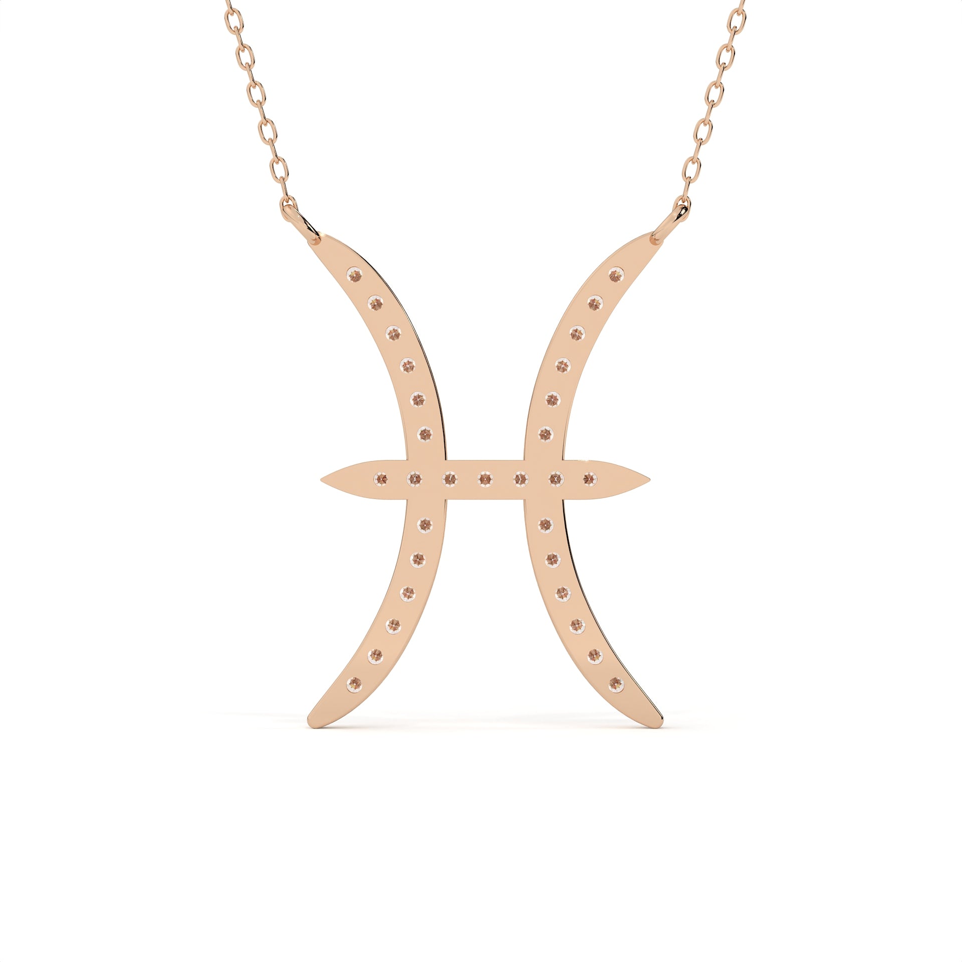 Pisces Zodiac Round Diamond Pendant With Gold Chain