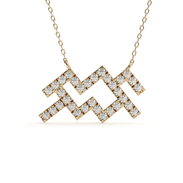 Round Cut Lab Grown Diamond Aquarius Zodiac Pendant