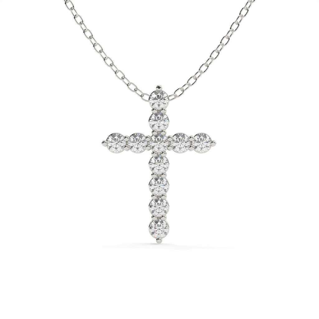 1.11 Carat Round Cut Diamond Cross Pendant With Chain