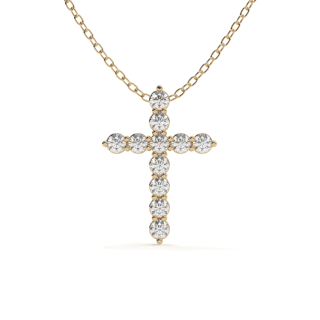 1.11 Carat Round Cut Diamond Cross Pendant With Chain