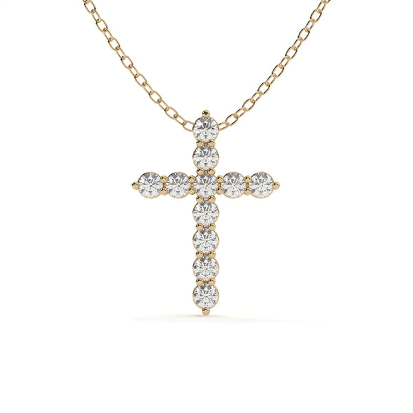 Round Cut Diamond Cross Pendant With Chain