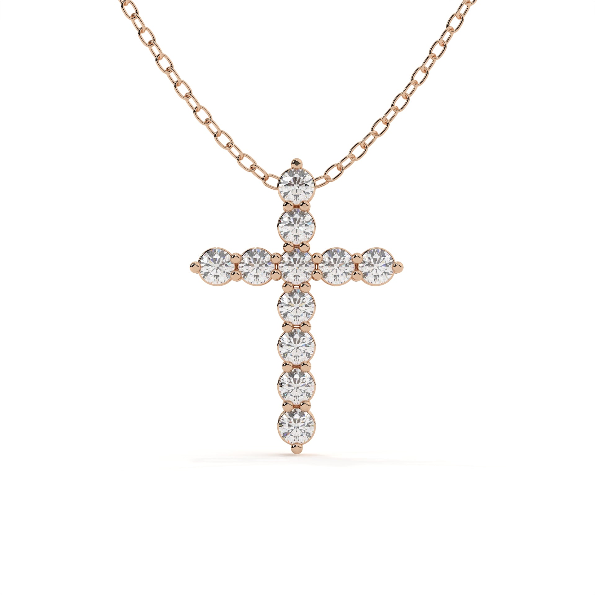 Round Cut Diamond Cross Pendant With Chain