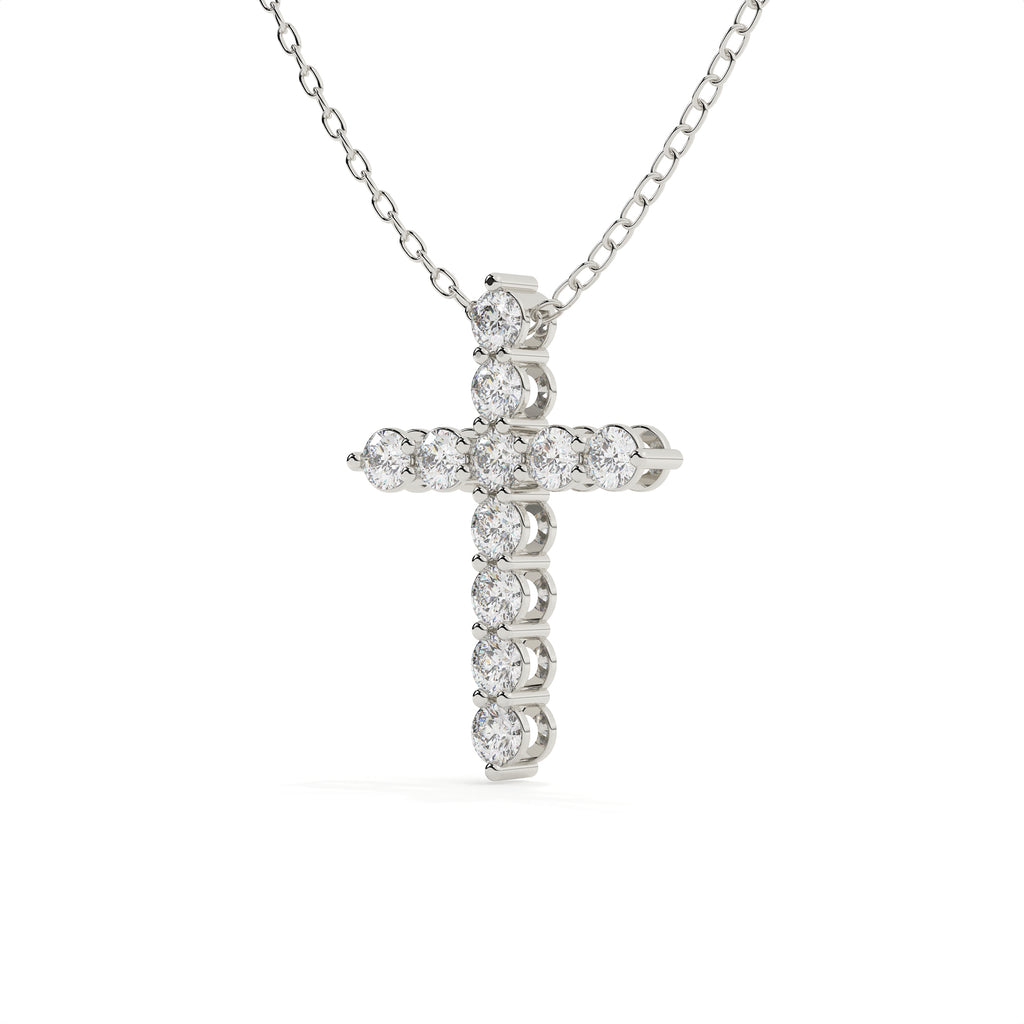 1.11 Carat Round Cut Diamond Cross Pendant With Chain