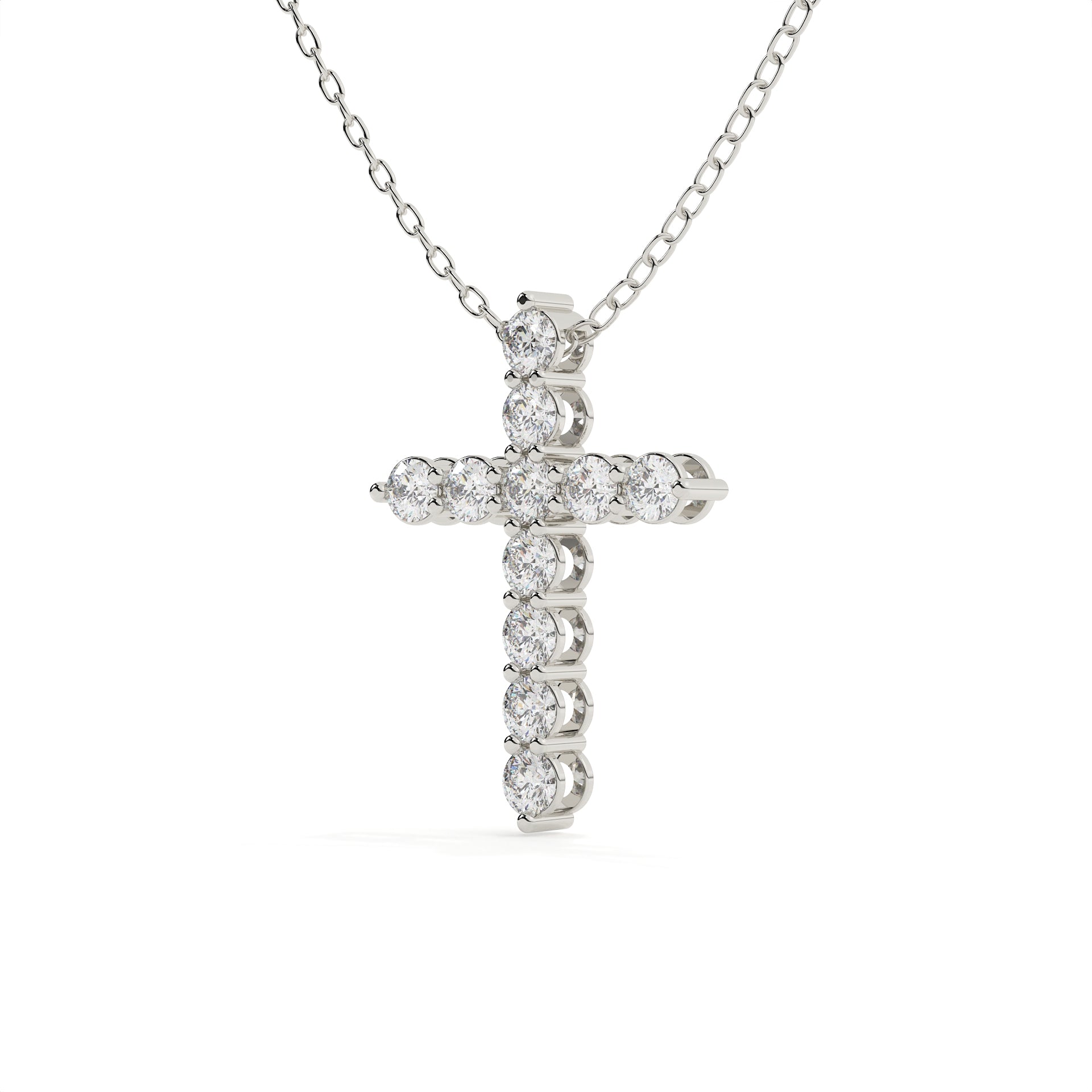 Round Cut Diamond Cross Pendant With Chain