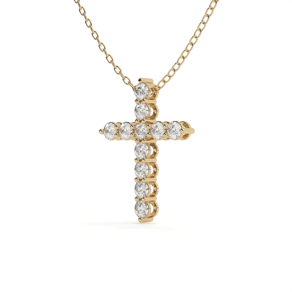 1.11 Carat Round Cut Diamond Cross Pendant With Chain